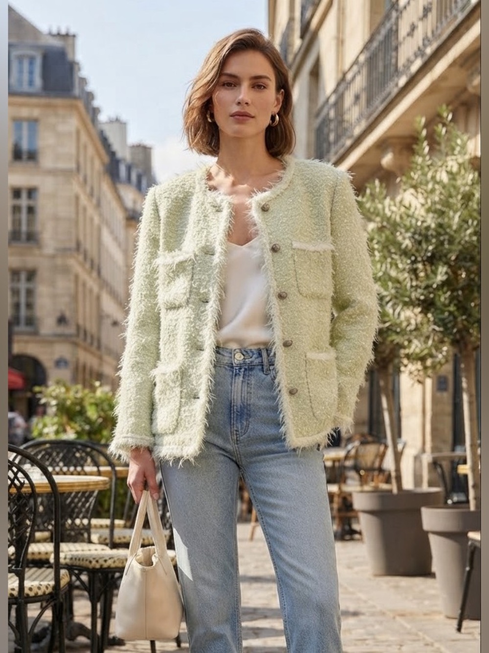 Women's Light Green Textured Jacket